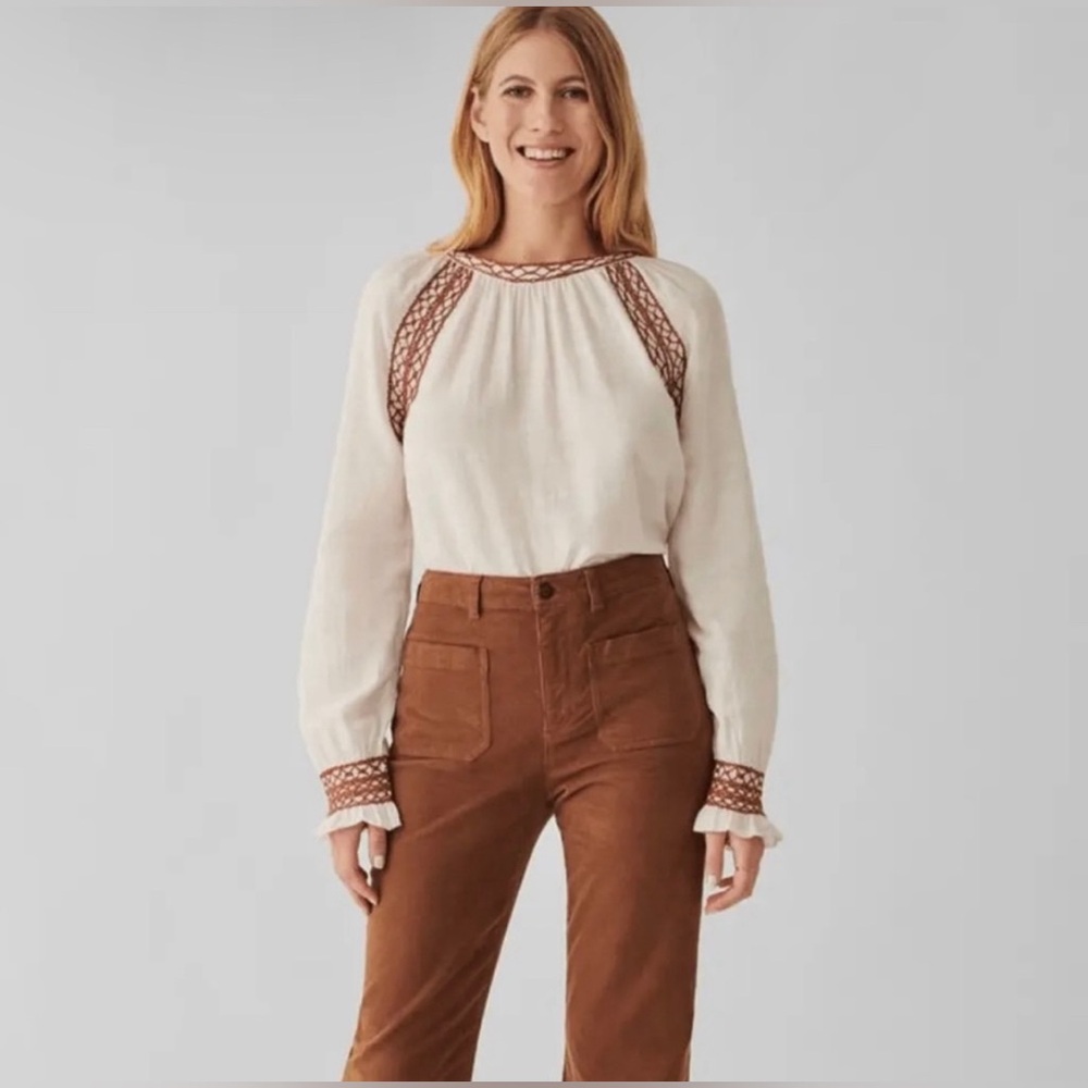 Faherty Arles Women’s Cotton Blend Embroidered Top in Ehret Size XL
